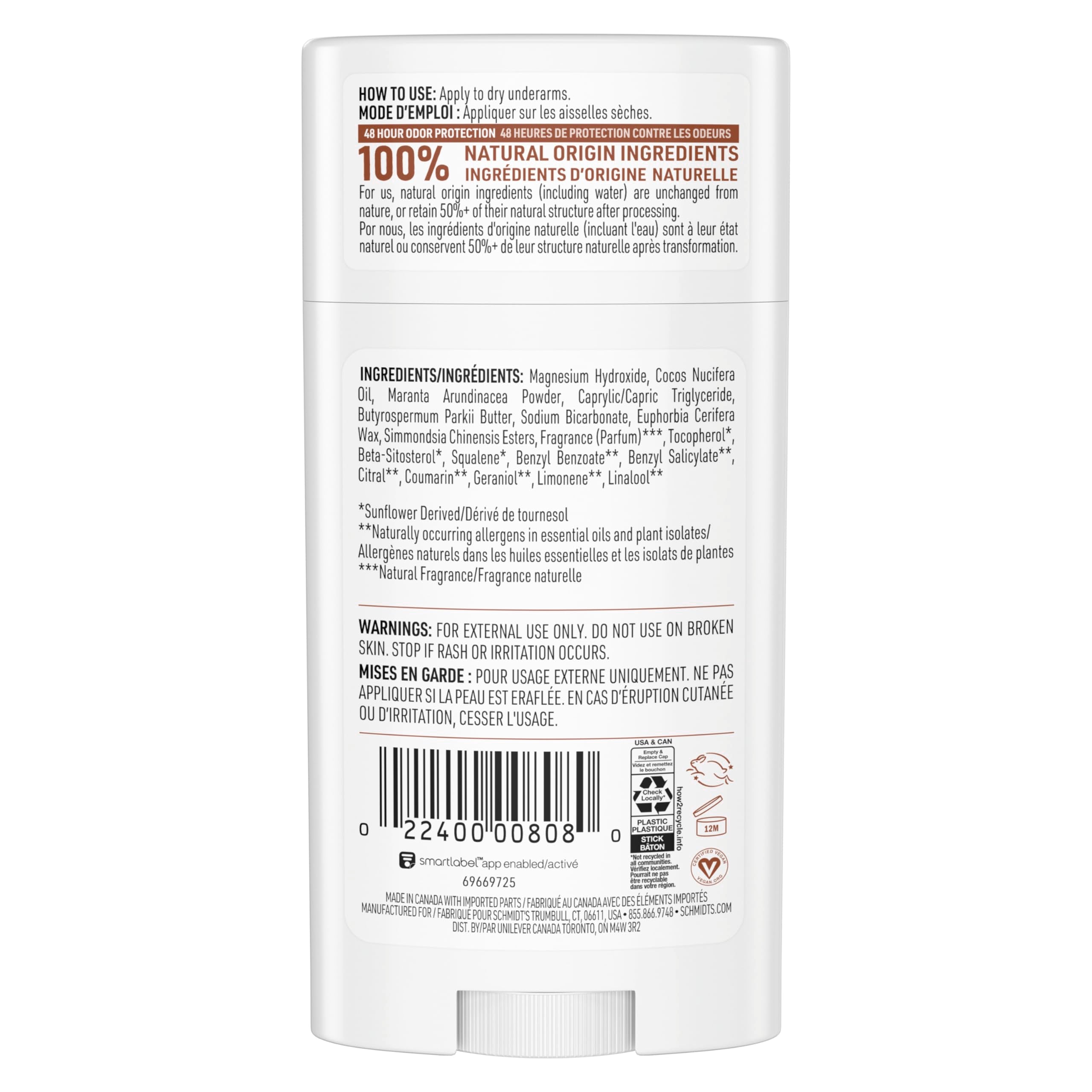 Schmidt's Aluminum Free Natural Deodorant Sandalwood & Citrus 2.65 oz 2 ct | 24 Hour Odor Protection for Women and Men. With Natural Ingredients. Cruelty-Free