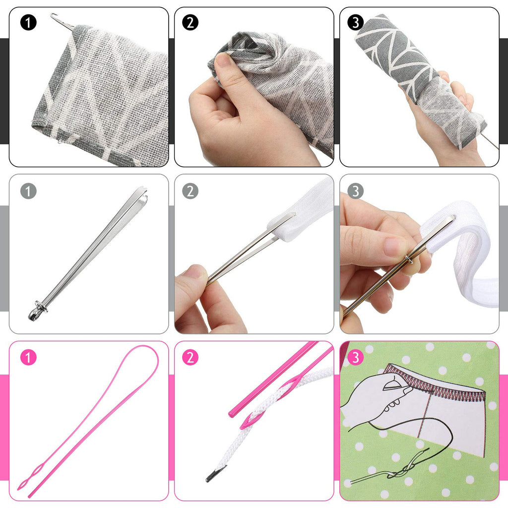 6 Pcs Sewing Loop Turner Kit with Drawstring Threader, Hook, Tweezers