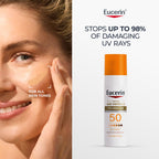 Eucerin Sun Age Defense Tinted Face Lotion SPF 50, 2.5 FL OZ | Universal Tinted Sunscreen for Face with Hyaluronic Acid, Non Comedogenic Facial Lotion, Fragrance Free