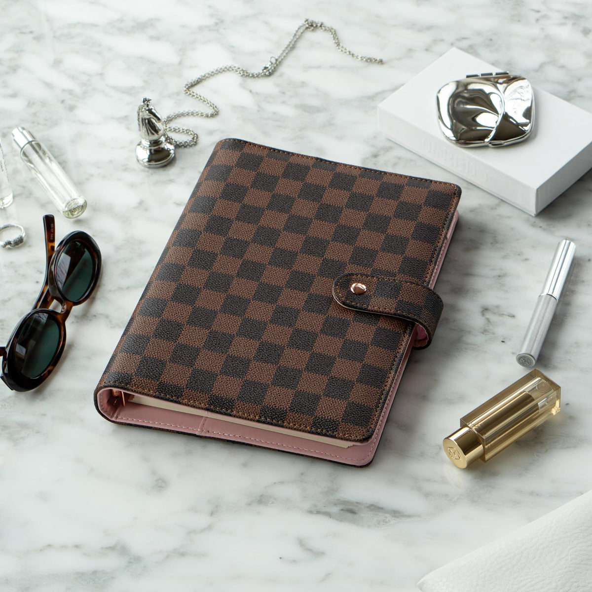 DAILY RITMO™ PU Checkered Leather A5 Six Ring Binder Planner Cover with 160 Pages of Daily To Do List 5.5" x8" | 6 Rings Updated Refillable Half Size Notebook Journal Photocard Budget Agenda