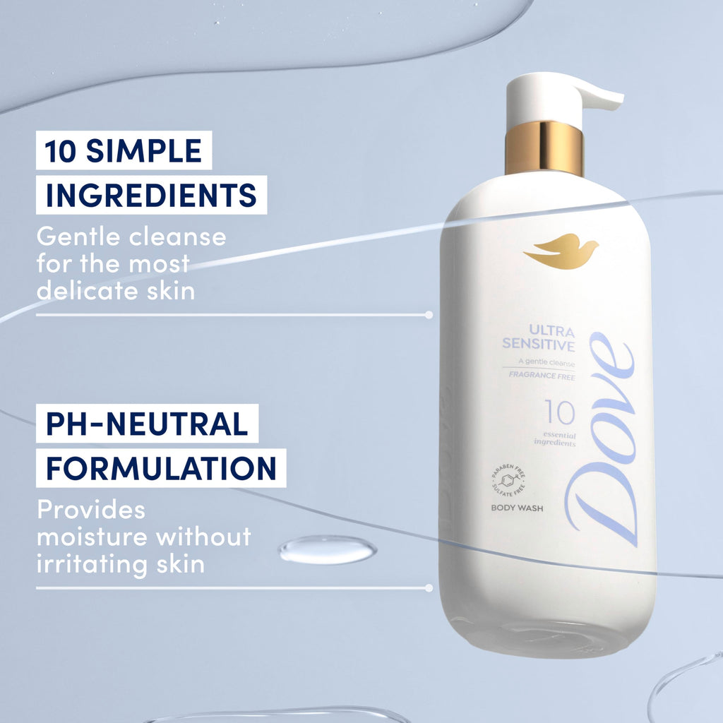 Dove Ultra Sensitive Serum Body Wash Fragrance Free, 18.5 oz | For sensitive skin, Helps moisturize skin, Fragrance free