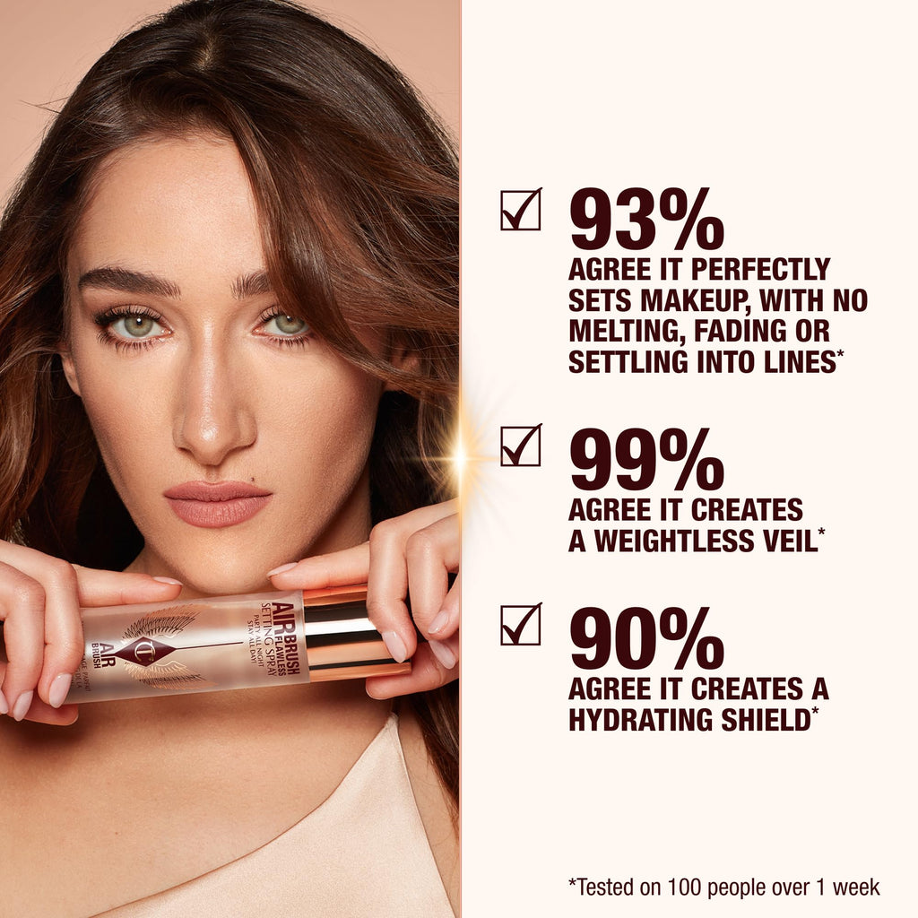 Charlotte Tilbury Airbrush Flawless Setting Spray - Ultra-Fine Hydrating Mist to Prime & Set Makeup Up to 16Hr – Soothes and Blurs Skin, Waterproof, Wedding Makeup