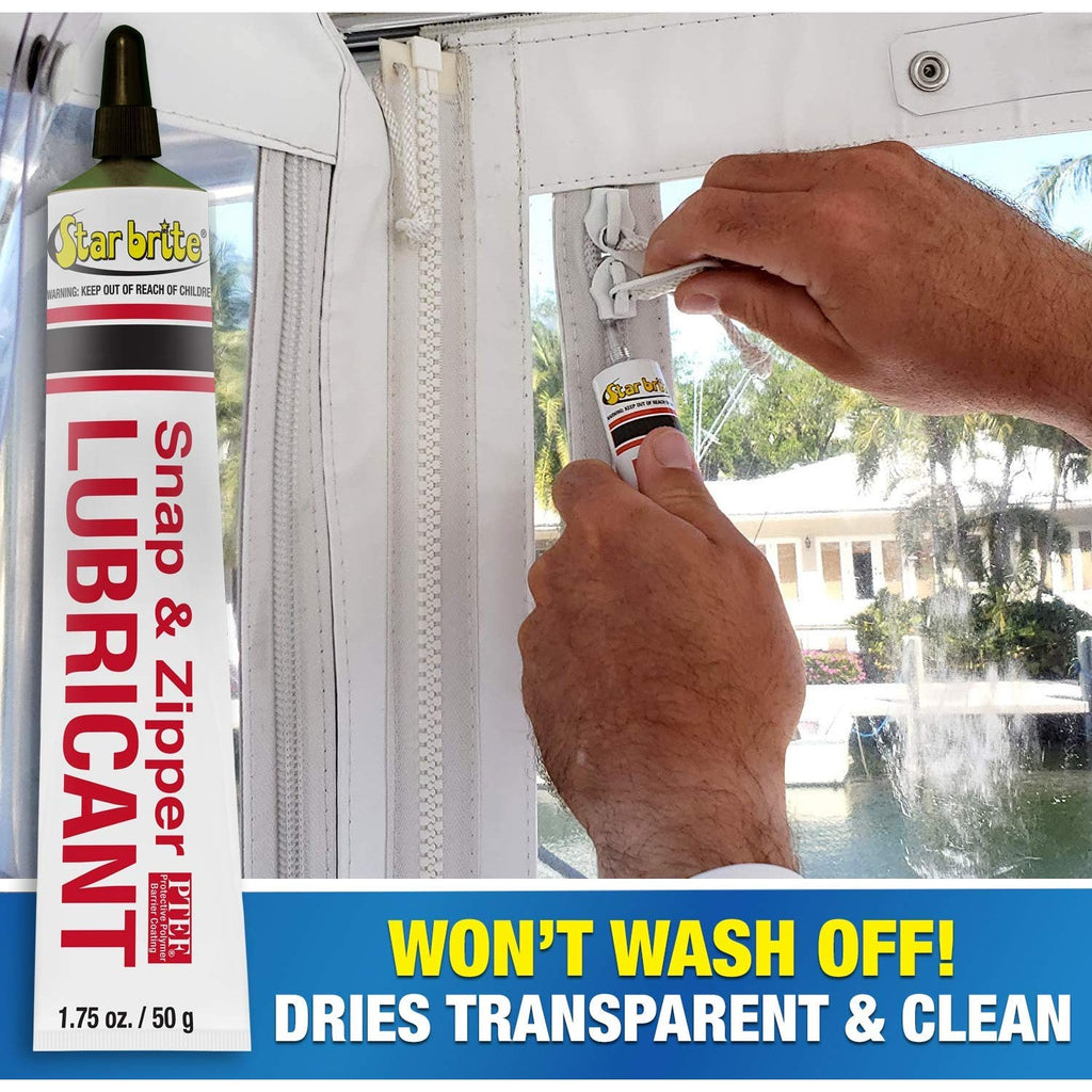 STAR BRITE Snap & Zipper Lubricant - Clear, Non-staining for Clothes, Jeep Tops, Wetsuits, Dive Suits, Gear Bags, Coolers, Biminis, Cushion Covers & More 1.75 OZ (089102)