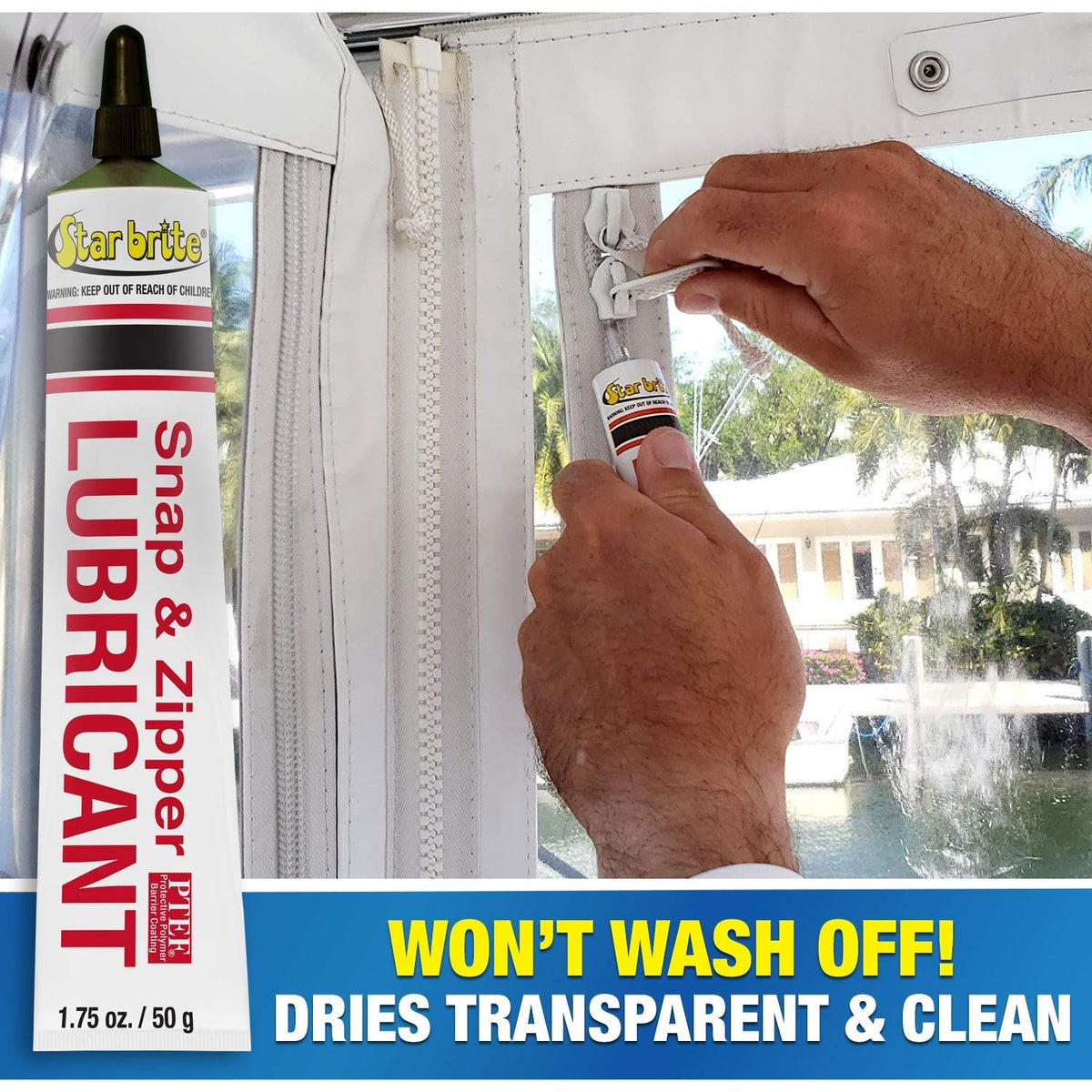 STAR BRITE Snap & Zipper Lubricant - Clear, Non-staining for Clothes, Jeep Tops, Wetsuits, Dive Suits, Gear Bags, Coolers, Biminis, Cushion Covers & More 1.75 OZ (089102)