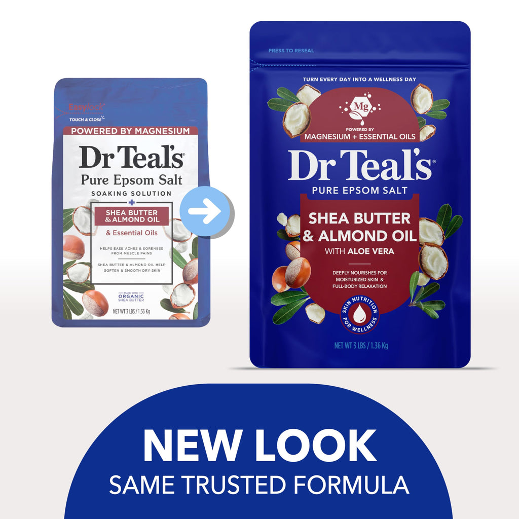 Dr Teal's Epsom Salt Magnesium Soak, Soften & Moisturize with Shea Butter & Almond Oil, 3 lbs