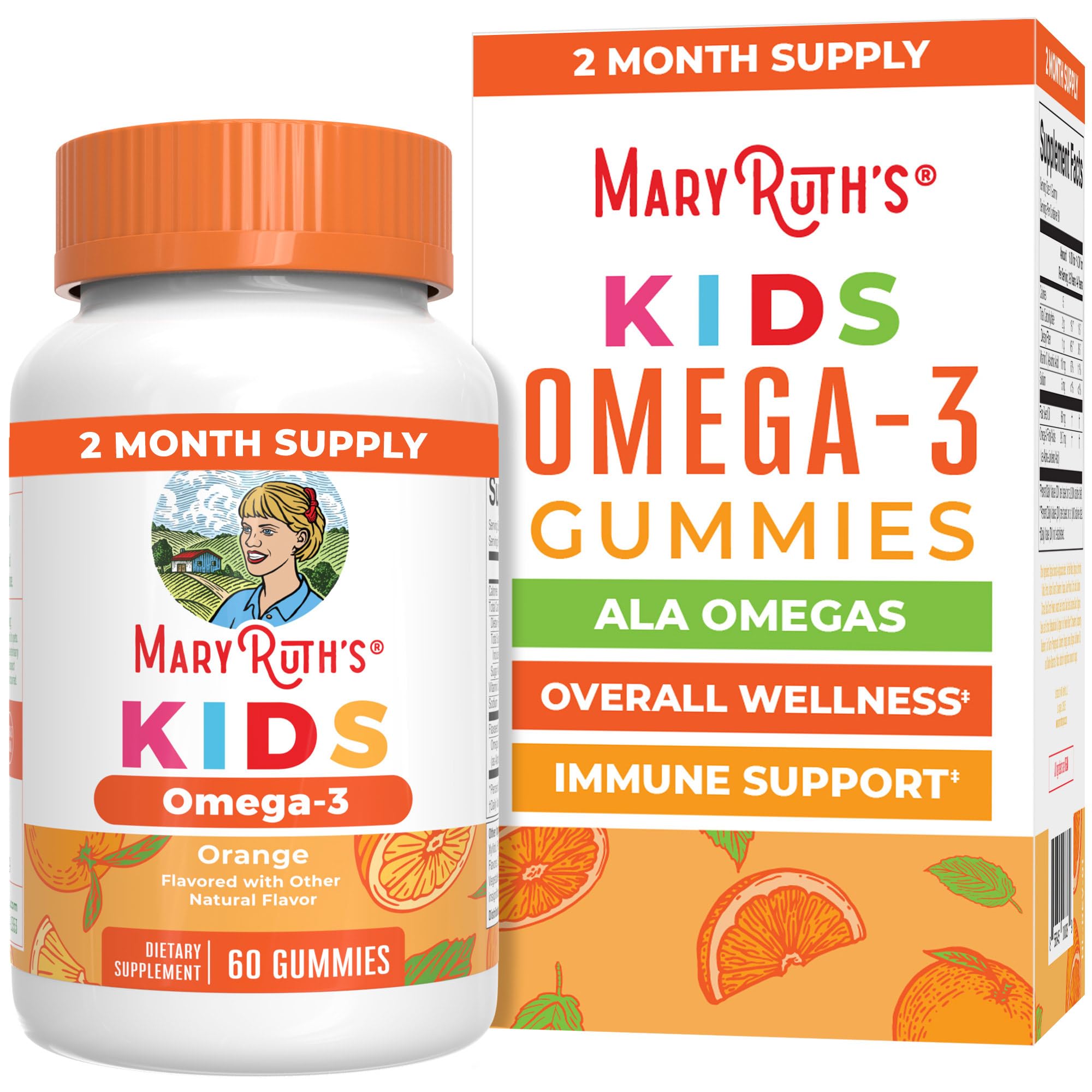 MARYRUTH'S Vegan Omega 3 Gummies for Kids, No Fish Taste, 2 Month Supply | No Fish Taste, 2 Month Supply
