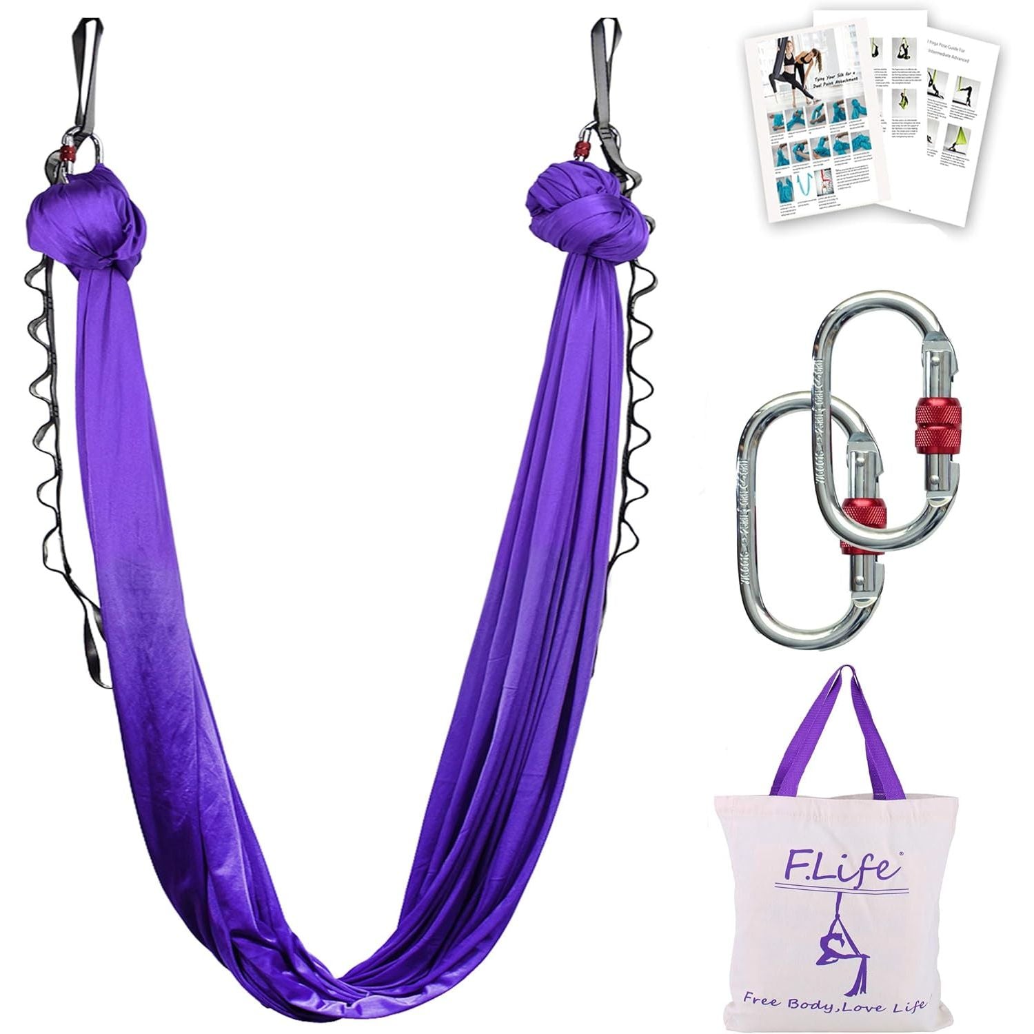 Buy now F.Life Aerial Silk Yoga Hammock & Swing for yoga Inversion,Strength training,starter hardware kit purple at indiglob india