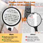 Handheld Magnifying Glass with Light Double-Layer Glass Lens for Reading