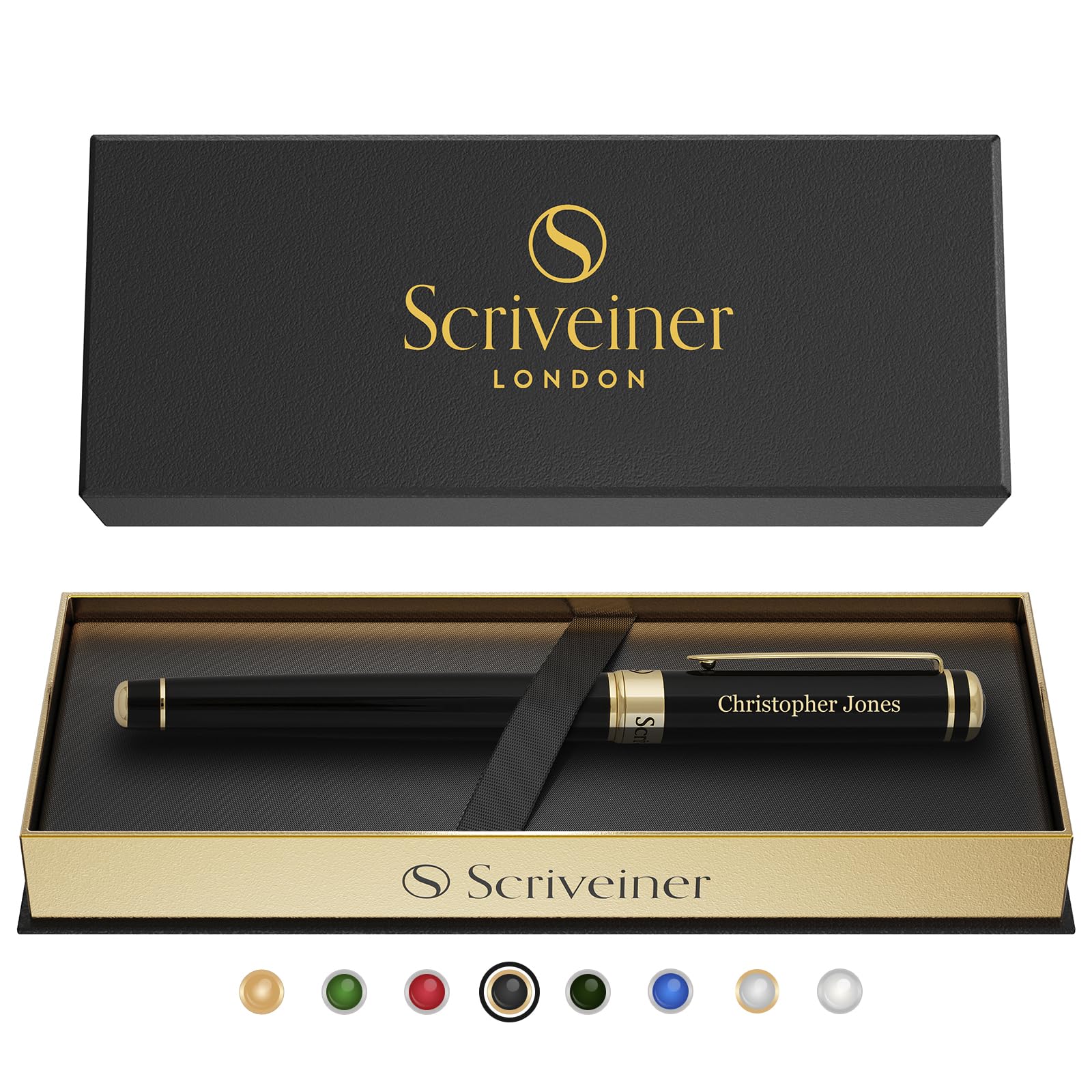 Buy now Scriveiner Black Lacquer Rollerball Pen - Stunning Luxury Pen, Real Gold Plating, Schmidt Ink Refill, Best Roller Ball Gift Set for Men & Women, Professional, Executive Office, Nice Pens Black with Gold (Personalized) at indiglob india