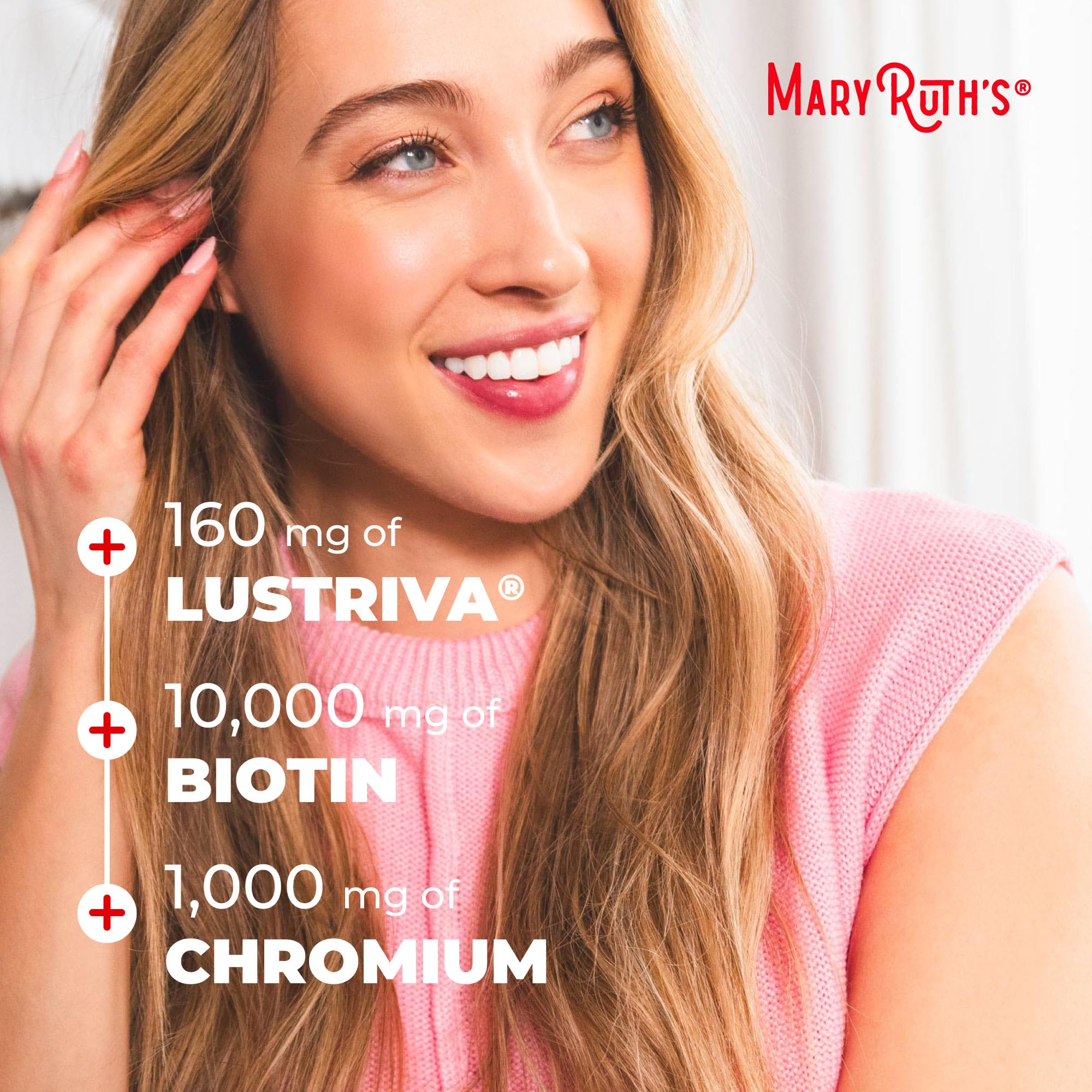 MARYRUTH'S Liquid Multivitamin + Hair Growth, Clinically Thicker Hair, 15oz | Clinically Tested in Women for Thicker Hair & Facial Wrinkles, Biotin 10000mcg, Lustriva Hair Growth Supplements, Skin Care