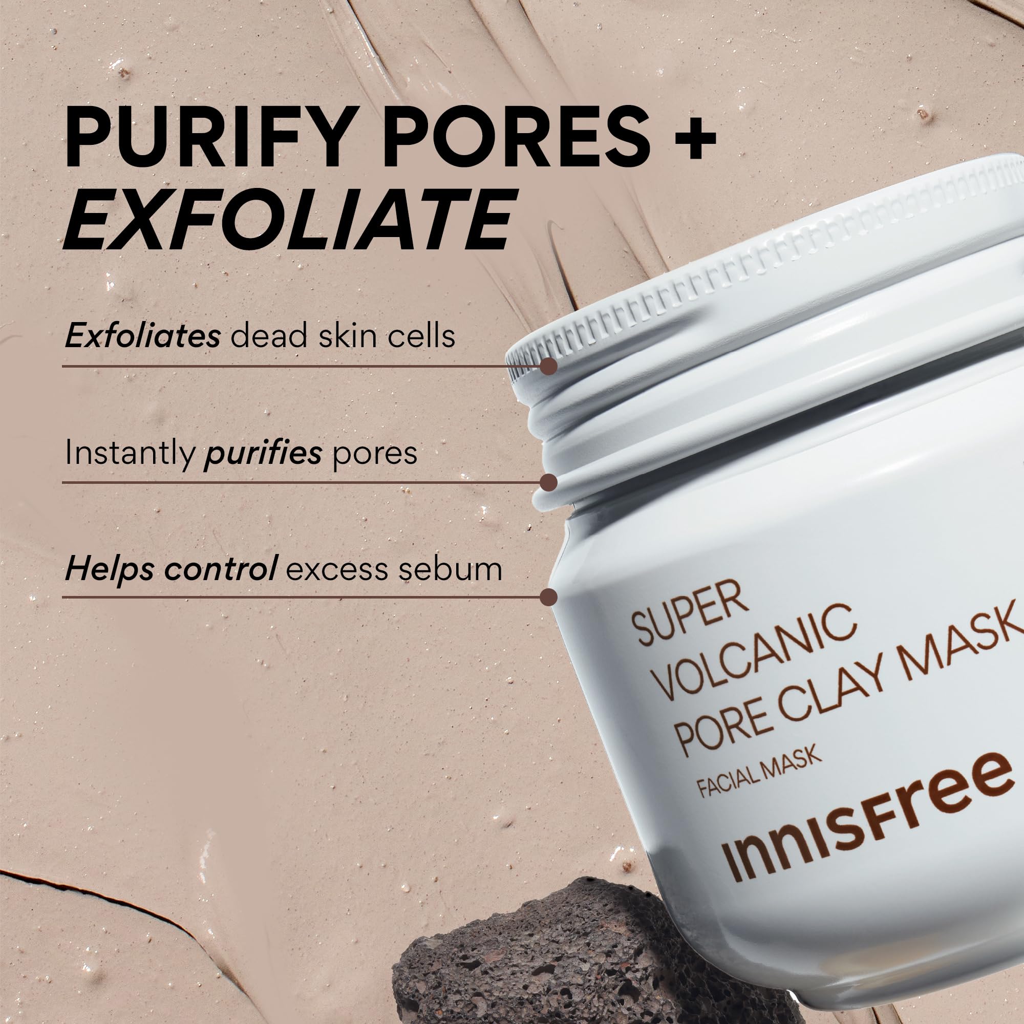 innisfree Super Volcanic Clay Mask, Pore Cleansing & Oil Control Face Mask for Oily Skin with AHA, Korean Wash-Off Clay Mask for Clogged Pores