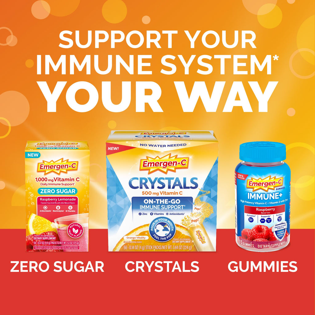 Emergen-C Vitamin C 750mg Immune Support Gummies, Mixed Fruit, 45 Gummies | B Vitamins for Energy, Gluten Free, Vegetarian, No Artificial Sweeteners, Chewable Gummies