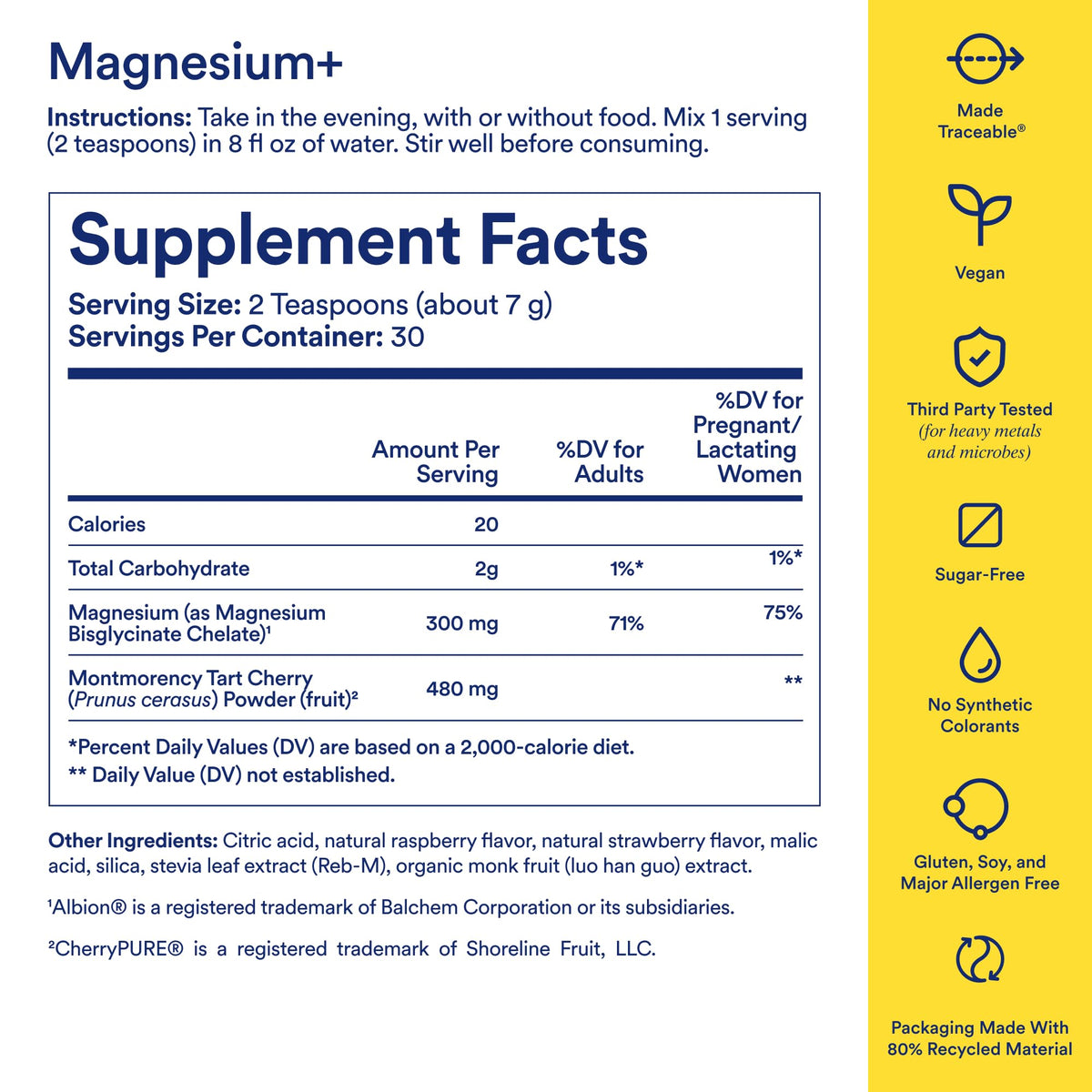 Ritual Magnesium+ Glycinate Tart Cherry Drink Mix Supplement - 30 Servings