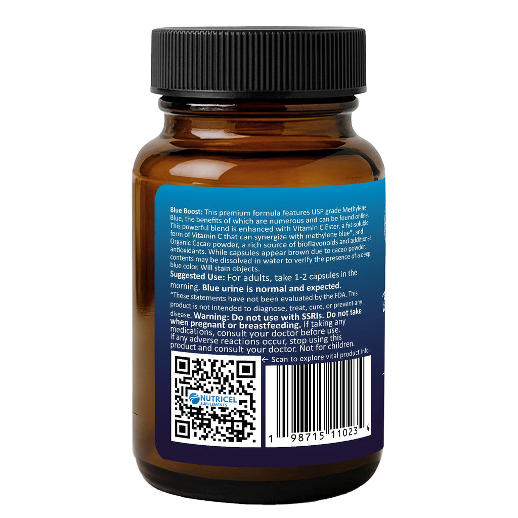 Nutricel Supplements Methylene Blue Capsules - Pharmaceutical Grade Supplement - Made in America - 12mg (USP Grade) with Vitamin C Ester Enhanced Absorption - Third Party Tested (60ct)