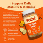 BeLive Turmeric and Ginger Gummies for Joint and Mobility Support 120 Count | 500mg Turmeric Curcumin Supplement with Black Pepper for Enhanced Absorption, Immune & Antioxidant Support, Tropical Flavor
