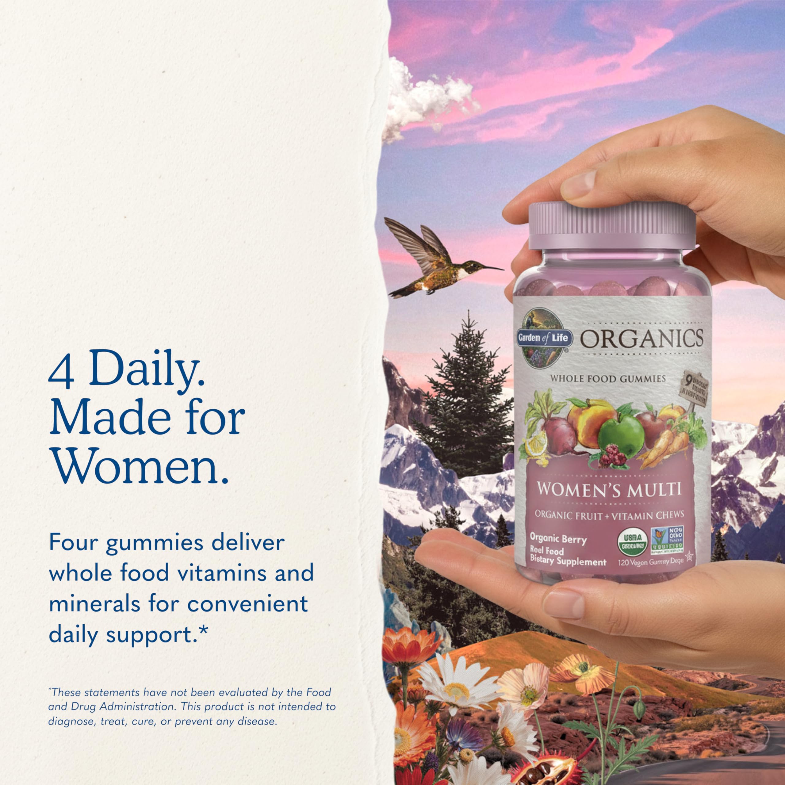 Garden of Life Organics Women's Gummy Vitamins - Berry - Certified Organic, Non-GMO, Vegan, Kosher Complete Multi - Methyl B12, C & D3 - Gluten, Soy & Dairy Free, 120 Real Fruit Gummies