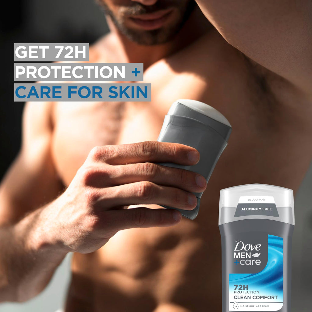 DOVE MEN + CARE Deodorant Stick for Men Clean Comfort, Pack of 4, 3 oz | Aluminum free deodorant provides 72-hour odor protection and skin care.