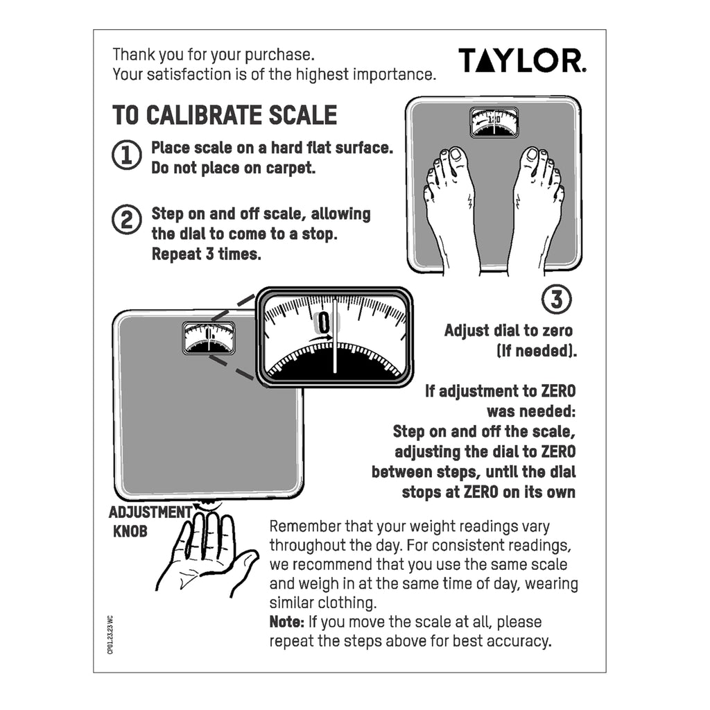 Taylor Analog Bathroom Scale for Body Weight, 300 lb Capacity, White/Black