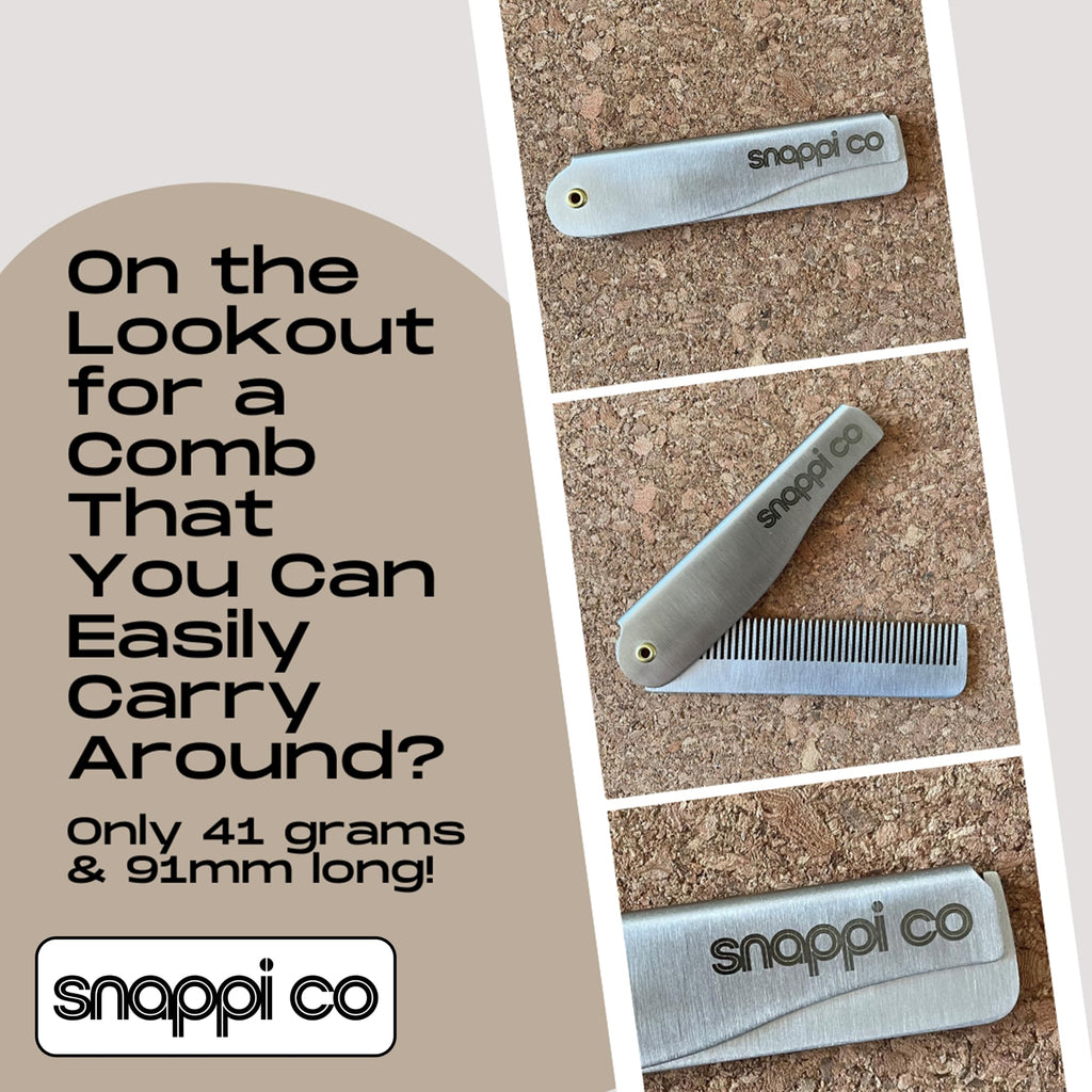 Snappi Co® Metal Folding Beard Comb | 304 Stainless Steel Pocket Comb for Men for Beard Grooming, Hair Styling & Moustache Care | Compact Flip Comb, Portable Mens EDC Accessories | Includes Gift Box