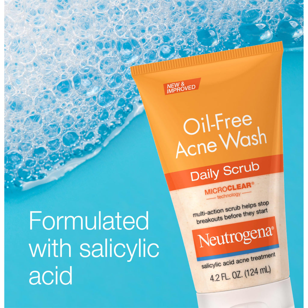 Neutrogena Oil Free Daily Acne Face Scrub, 2 x 4.2 oz | 2% Salicylic Acid Cleanser, Daily Exfoliating Scrub & Acne Treatment, Oily Acne-Prone Skin, Clears Breakouts & Blackheads