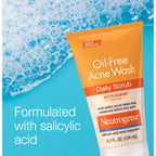 Neutrogena Oil Free Daily Acne Face Scrub, 2 x 4.2 oz | 2% Salicylic Acid Cleanser, Daily Exfoliating Scrub & Acne Treatment, Oily Acne-Prone Skin, Clears Breakouts & Blackheads