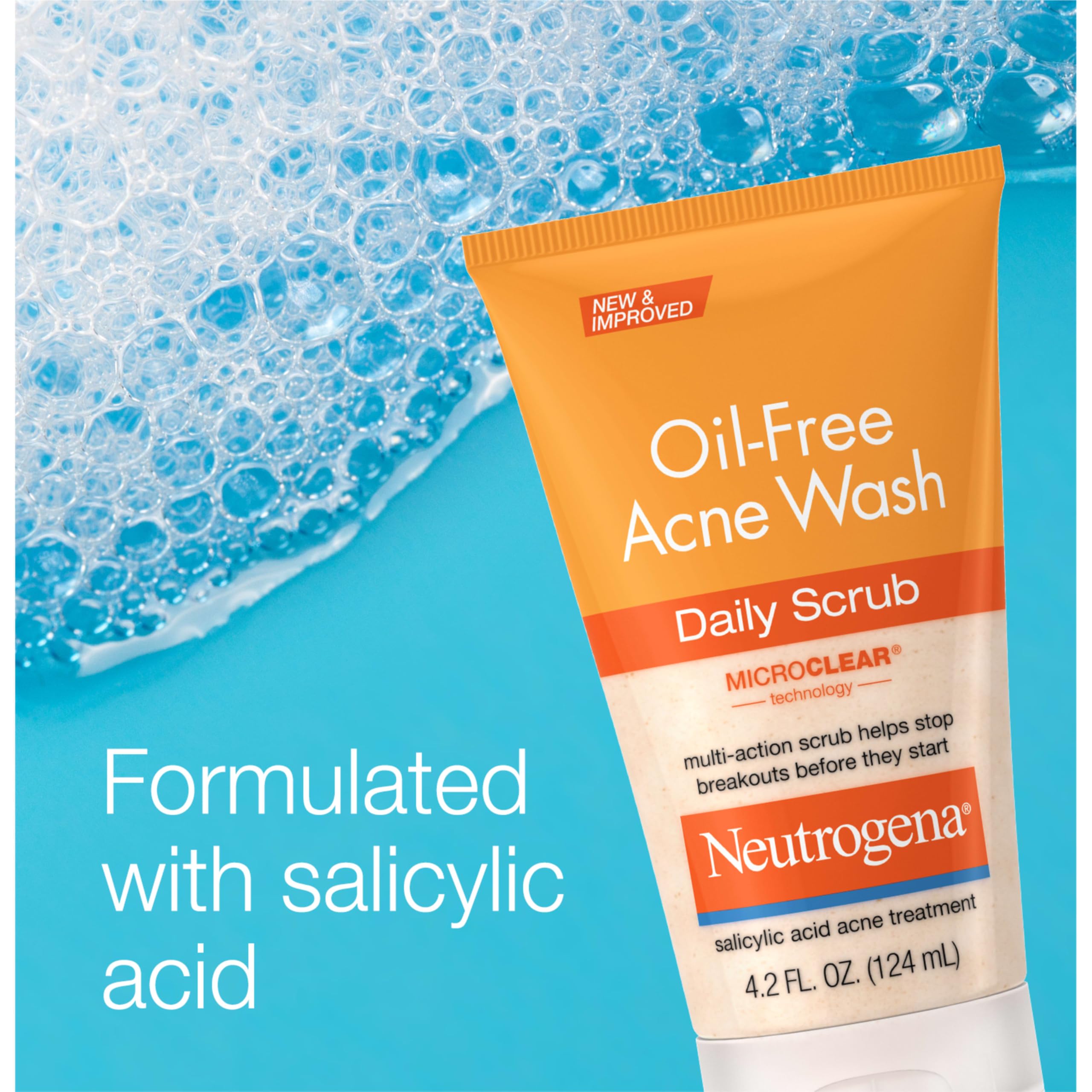 Neutrogena Oil Free Daily Acne Face Scrub, 2 x 4.2 oz | 2% Salicylic Acid Cleanser, Daily Exfoliating Scrub & Acne Treatment, Oily Acne-Prone Skin, Clears Breakouts & Blackheads
