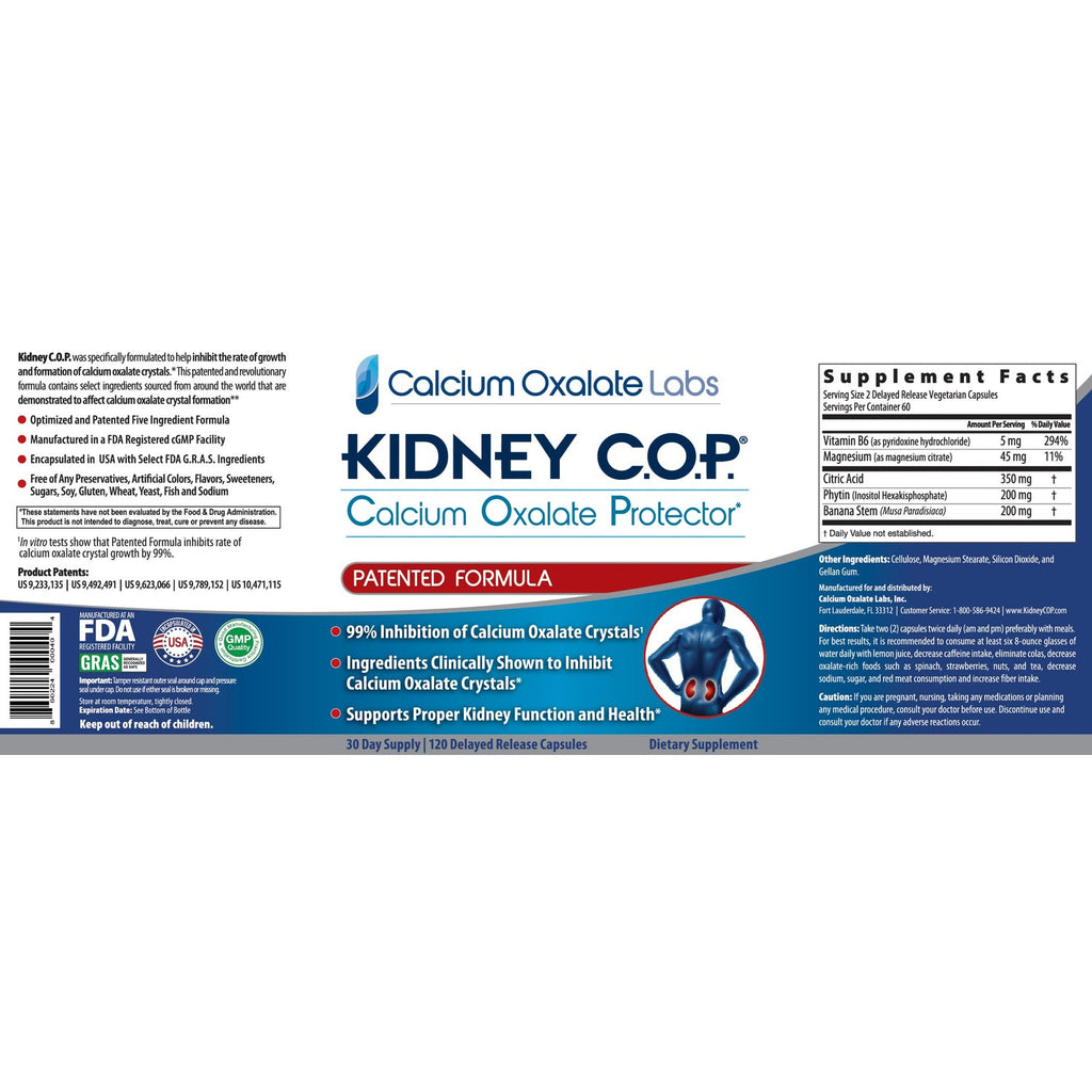 KIDNEY C.O.P. Calcium Oxalate Kidney Stone Support Supplement 3 Pack | Urologist Recommended, 99% Calcium Oxalate Inhibition, 5X Stronger Than Chanca Piedra, Patented Formula, 90-day supply