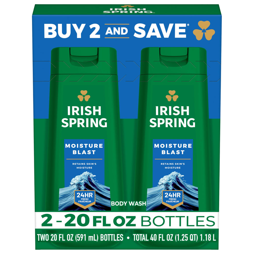 Irish Spring Original Moisturizing Body Wash for Men, 24-Hour Fresh, Face and Body Wash, Men’s Body Wash, Biodegradable Ingredients, Paraben Free, Cool Fresh Scent, 20 fl oz Bottle (2 Pack)