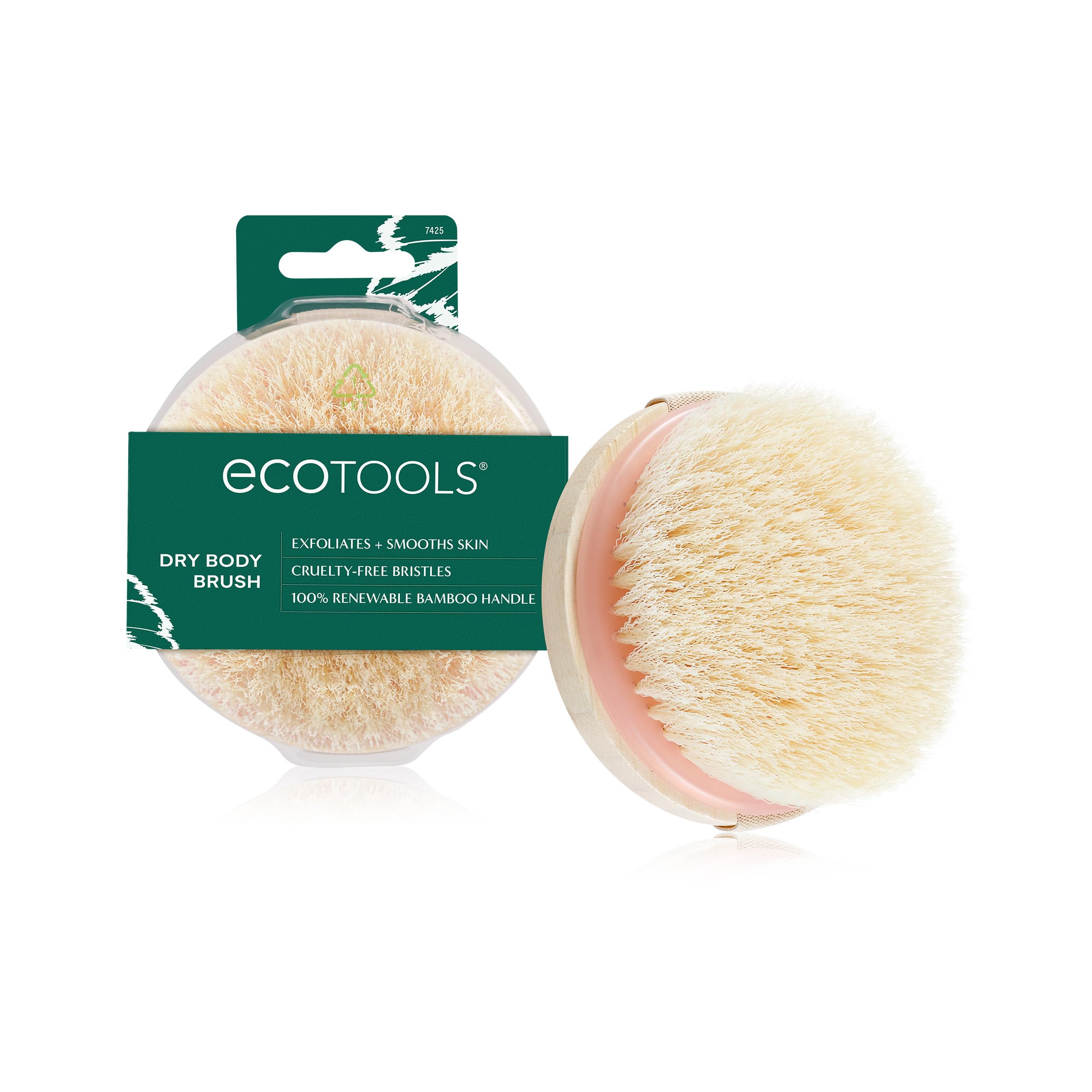 EcoTools Dry Body Brush for Dry Brushing, Smooth Skin, 1 Count | Soft, glowing skin, body scrub brush, leg exfoliator, travel size, bamboo handle