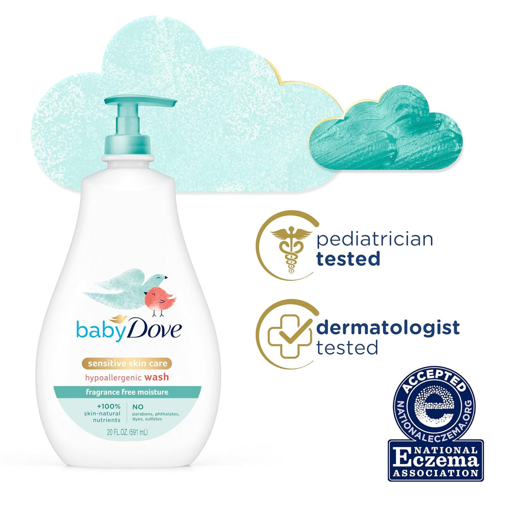 Buy now Baby Dove Sensitive Skin Care Baby Wash For Bath Time, Moisture Fragrance Free and Hypoallergenic, Washes Away Bacteria 20 oz at indiglob india