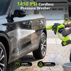 Cordless Pressure Washer, 1450 PSI Portable Handheld Power Washer with 6-in-1 Nozzle, 2 x 4.0Ah Batteries & Charger, for Cars/Fences/Driveways/Homes/Patios