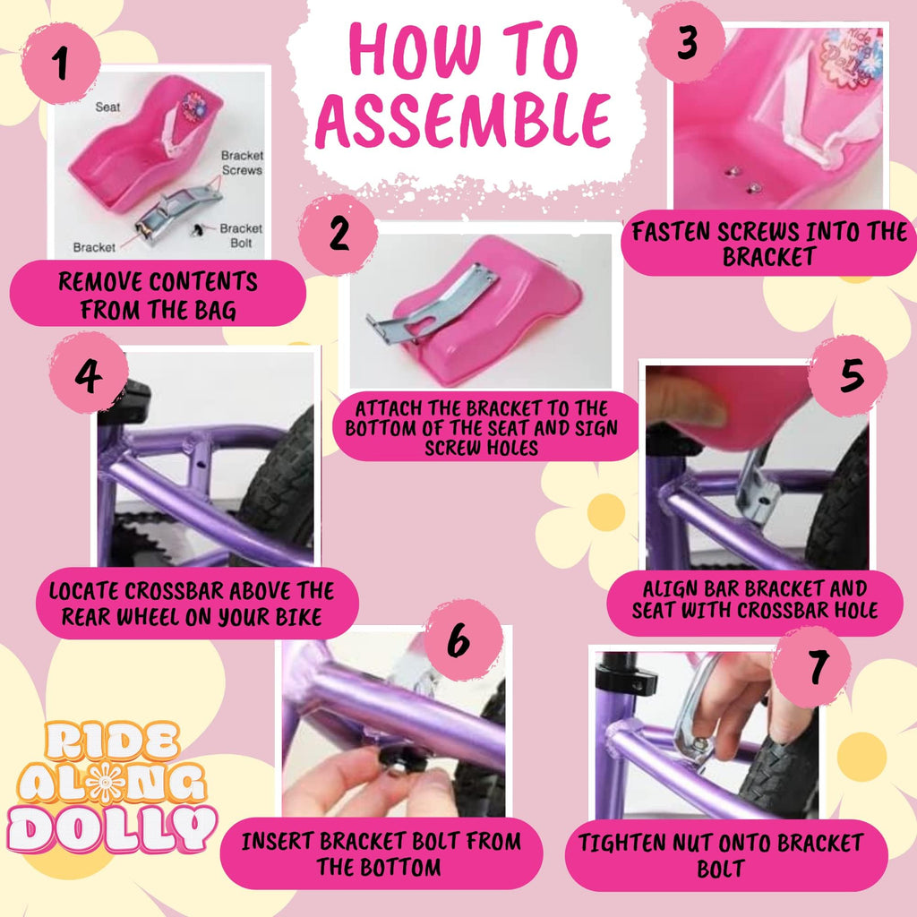 Buy now Ride Along Dolly Doll Bicycle Seat- The Original Bike Attachment for 18"-22" Dolls and Stuffed Animals- Decorate Yourself Decals Included, Fits Most Bikes, Birthday (Pink)- Christmas at indiglob india