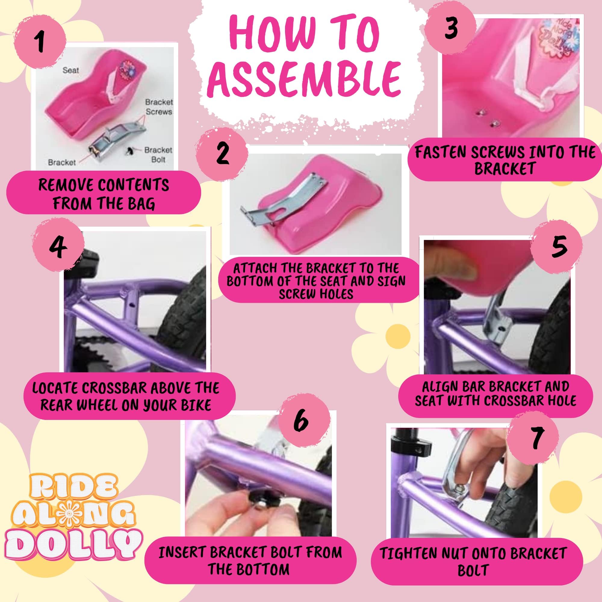 Buy now Ride Along Dolly Doll Bicycle Seat- The Original Bike Attachment for 18"-22" Dolls and Stuffed Animals- Decorate Yourself Decals Included, Fits Most Bikes, Birthday (Pink)- Christmas at indiglob india