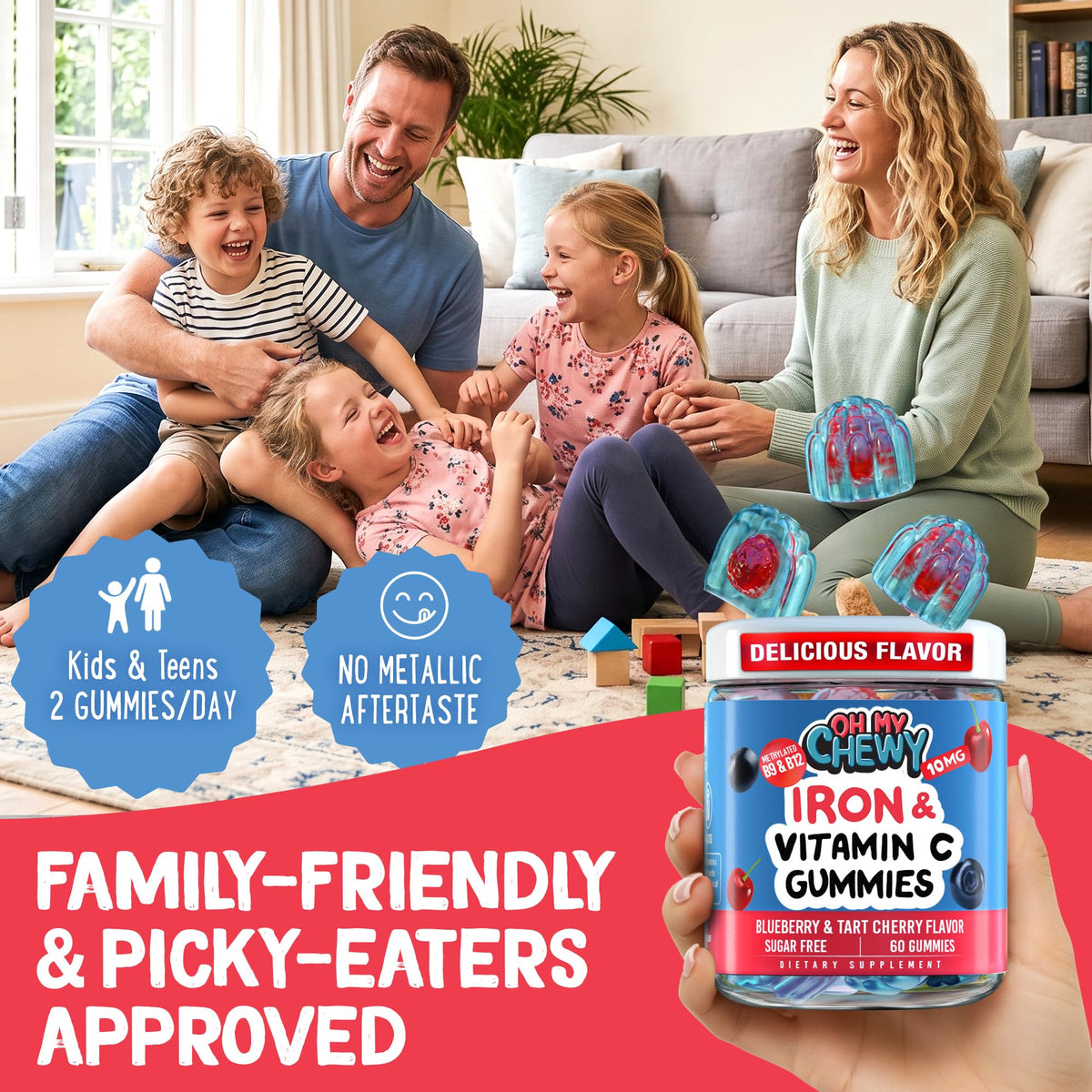 Center-Filled Iron Gummies for Kids with 5-MTHF - Sugar-Free and Vitamin C