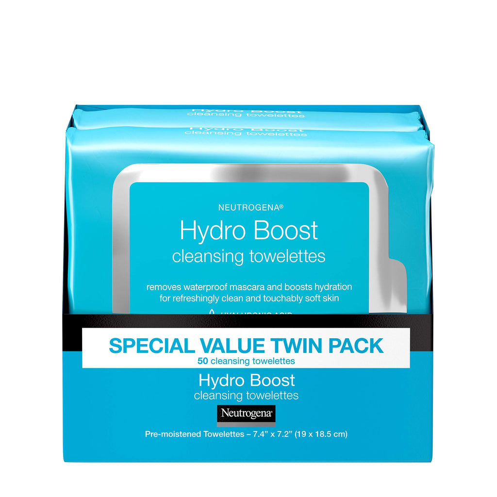 Neutrogena Hydro Boost Cleansing Wipes Makeup Remover, 25 Ct | Micellar Cleansing Cloths, Gently Removes Oil, Dirt, Waterproof Makeup, Hydrating Hyaluronic Acid