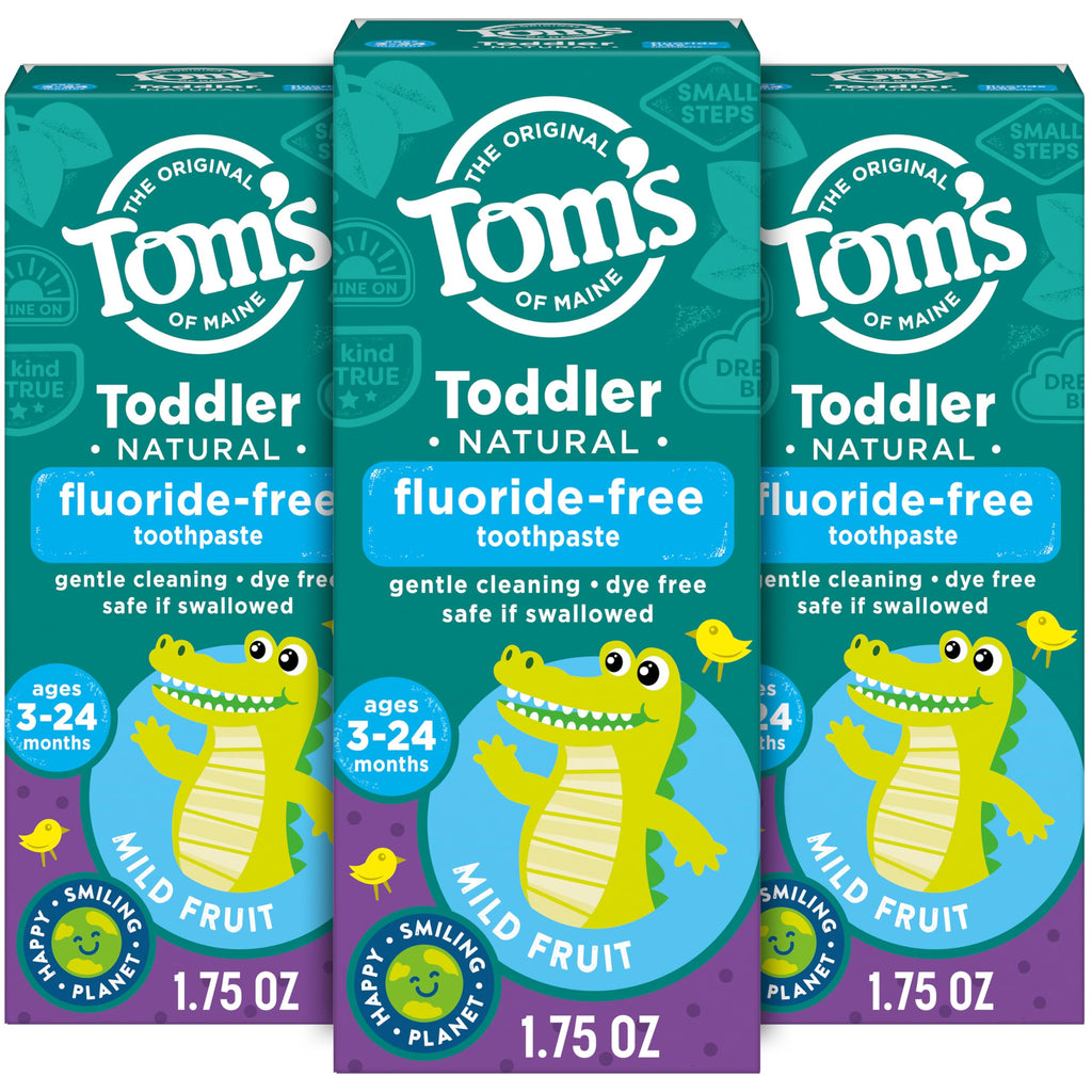 Tom's of Maine Toddler Fluoride Free Toothpaste, Mild Fruit, 3 Pack, 1.75oz