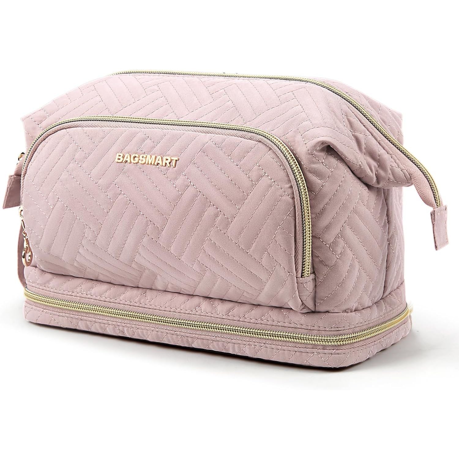 Buy now BAGSMART Travel Makeup Bag, Cosmetic Bag Make Up Organizer Case,Large Wide-open Pouch for Women Purse for Toiletries Accessories Brushes B-Large M-2 Layers- Pink at indiglob india