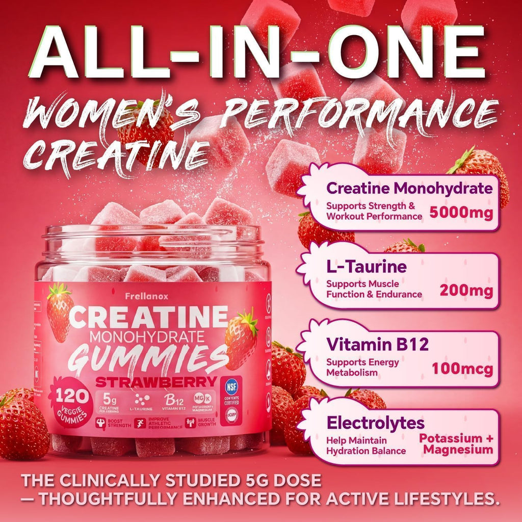 Creatine Monohydrate Gummies 5000mg for Women & Men, Strawberry, 120 Count