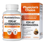 Physician's CHOICE KSM-66 Ashwagandha Root Extract 1,000mg, Organic, 60ct | Stress, Mood & Athletic Support, 5% Withanolides with Black Pepper Extract for Maximum Absorption, Vegan