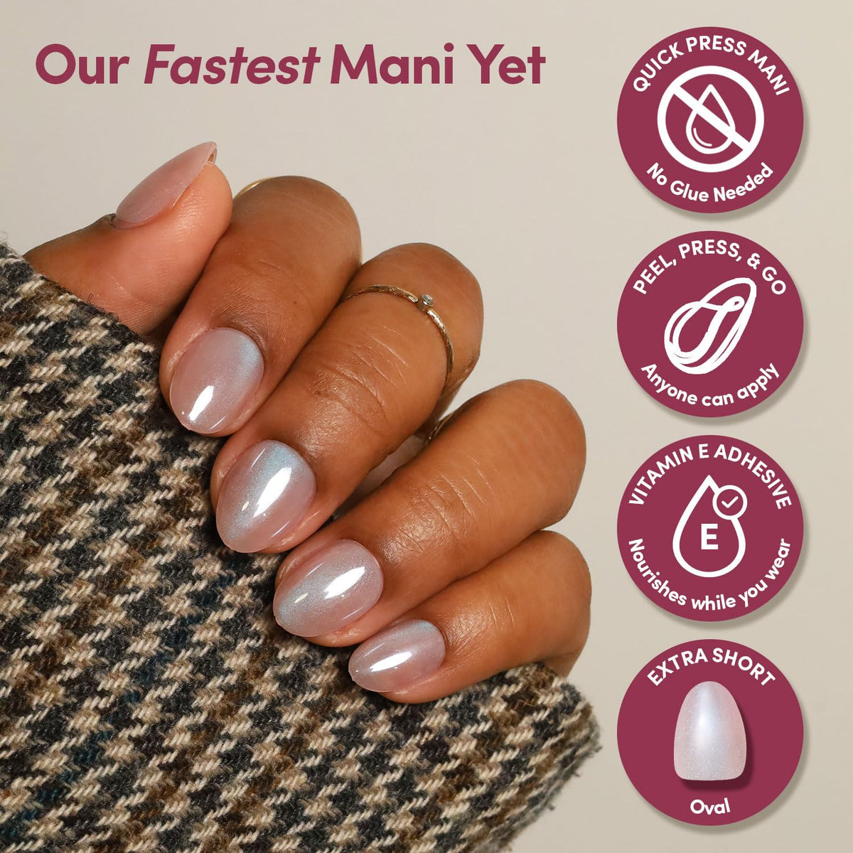Glamnetic Press On Nails- Quick Press No Glue Mani Extra Short Oval 30pc
