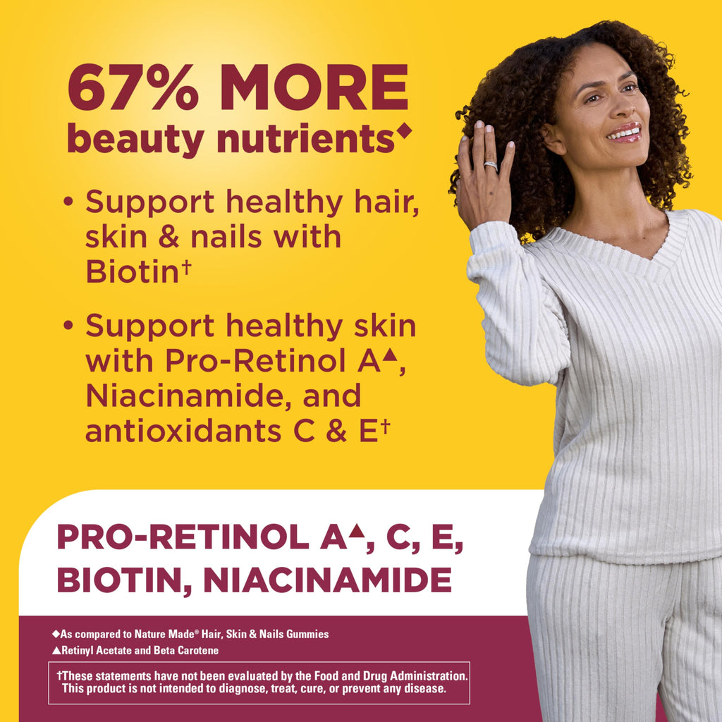 Nature Made Advanced Hair Skin and Nails Gummies, 80 Gummies | Dietary Supplement with Biotin, Pro Retinol A, Niacinamide, Vitamin C and Vitamin E, Strawberry Flavor, 40 Day Supply