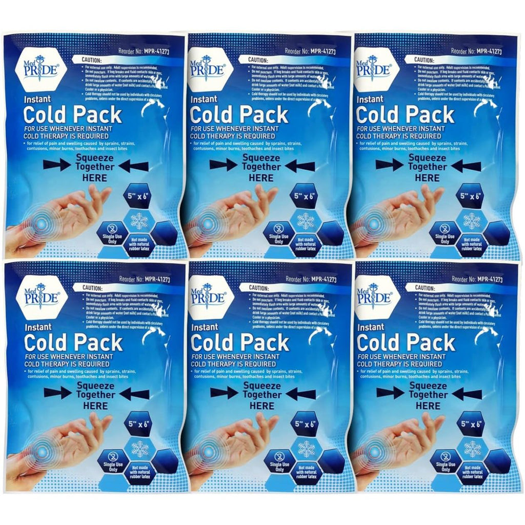 Buy now MED PRIDE Instant Cold Pack First Aid Kit Ice Pack for Injuries and Pain Relief, No Freezer Needed, 5in X 6in (6 Count (Pack of 1) Clear) 6 Count (Pack of 1) at indiglob india