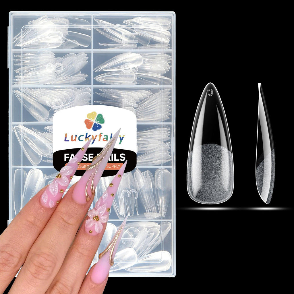 Luckyfairy Extra Short Square Fake Nails, Soft Gel Pre-Shaped Acrylic XS Short Square Nail Tips, Half Matte Full Cover Clear Press on Flase Nail Tips for Nail Extension Home DIY 240pcs/12 Sizes