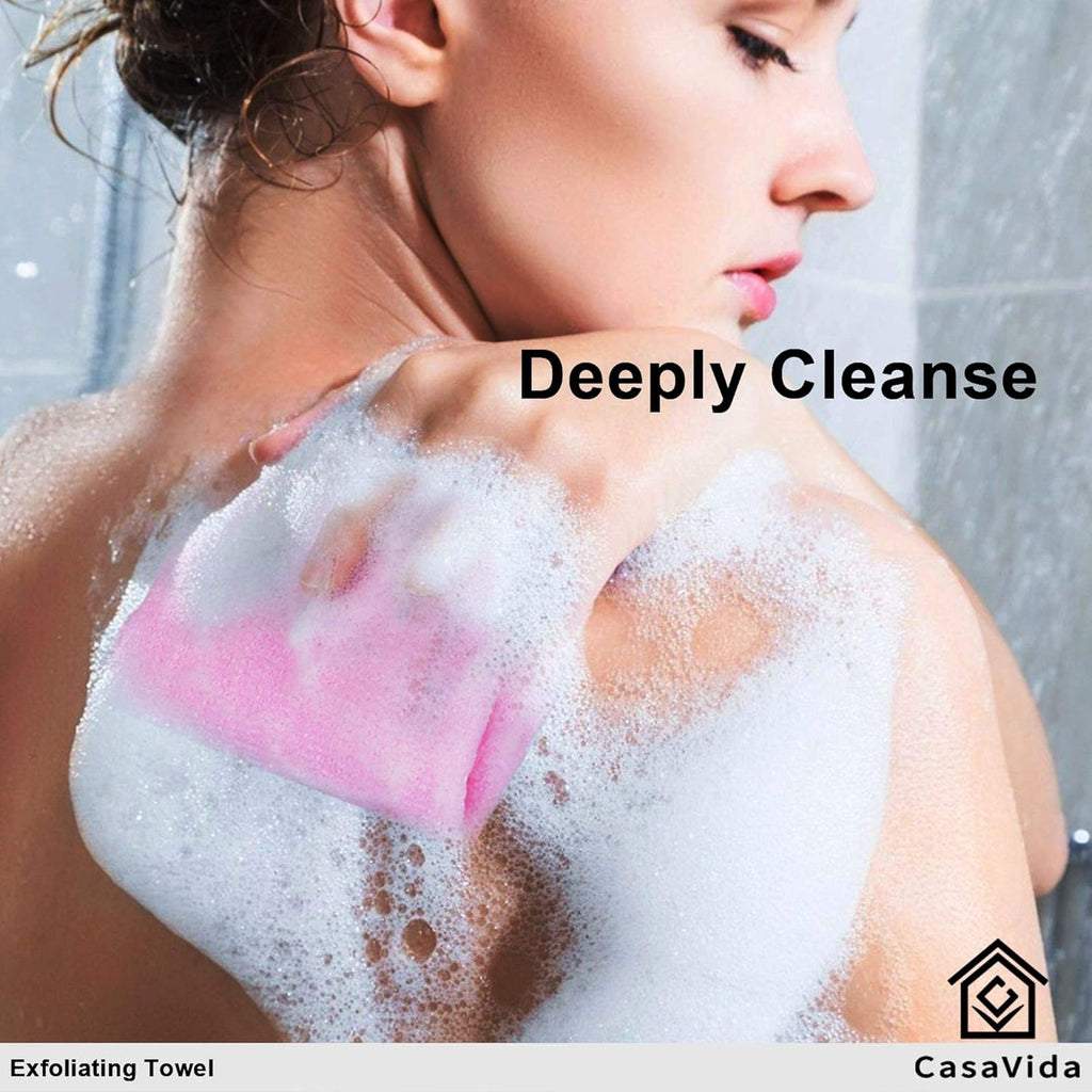 Buy now CASAVIDA Exfoliating Washcloth Back Scrubber for Shower Exfoliating Body Scrubber Japanese Beauty Washcloth African Net Sponge Bath Korean Loofah Towel Wash Cloth Shower Scrub Towel 3 Pack (Pink x 3) at indiglob india