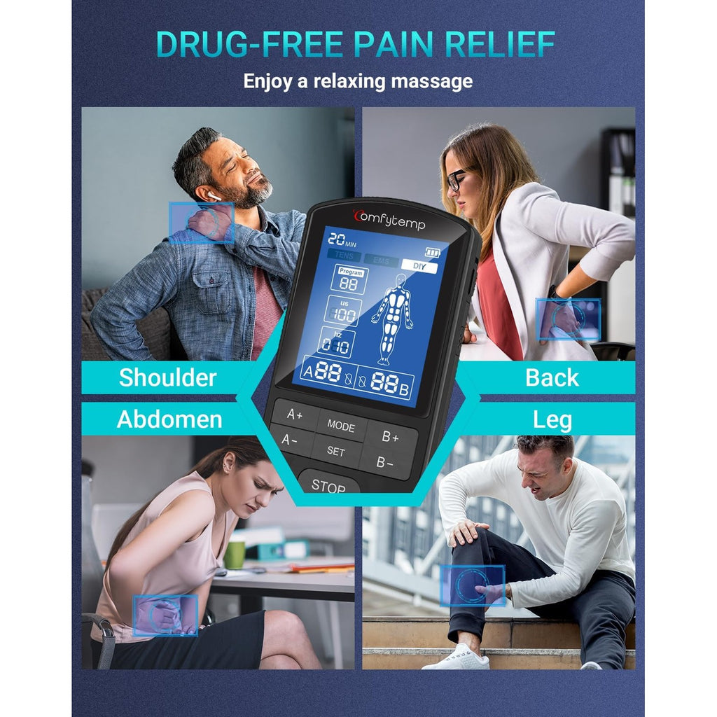Comfytemp 3-in-1 TENS Unit Muscle Stimulator for Pain Relief, Rechargeable