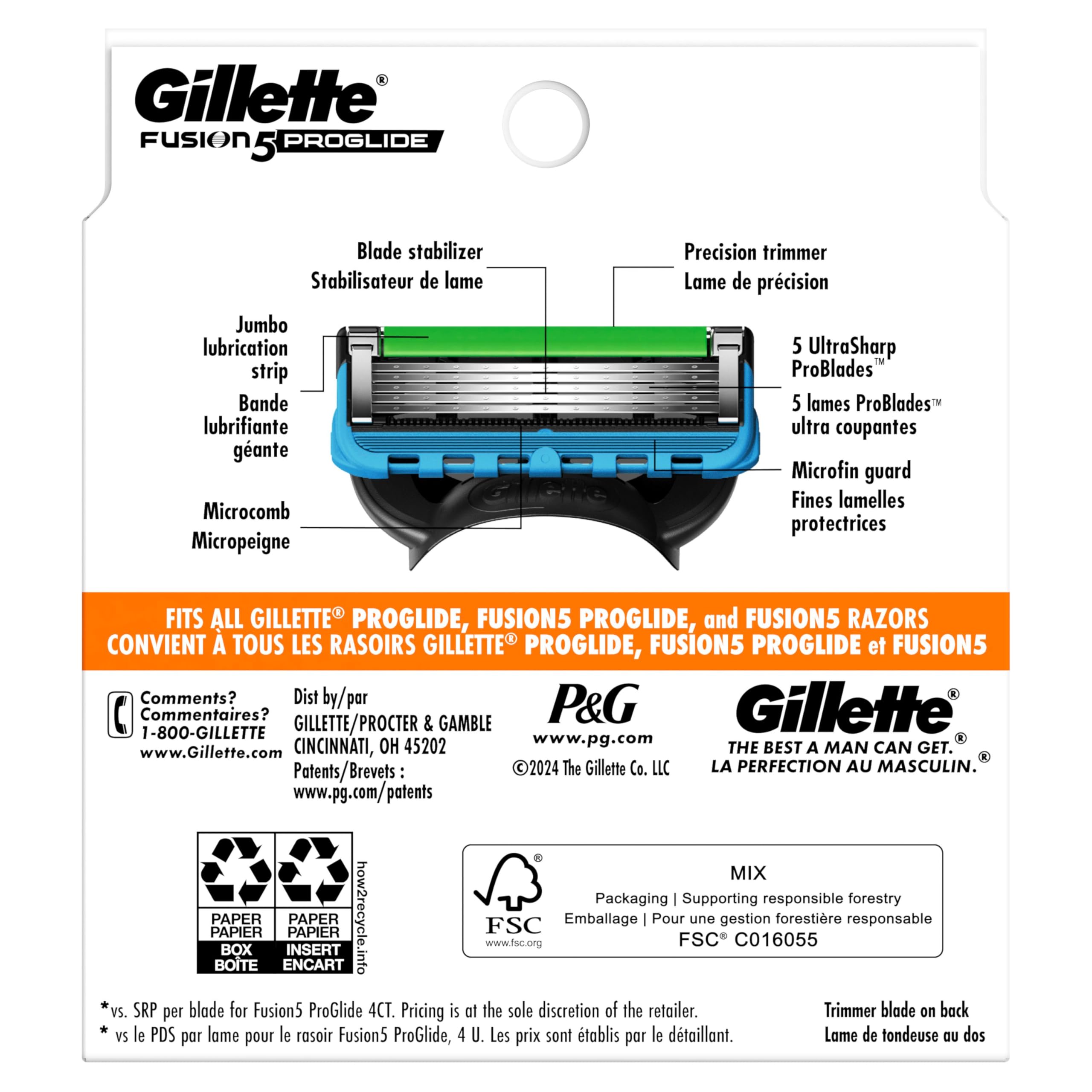 Gillette ProGlide Razor Refills for Men, 12 Razor Blade Refills