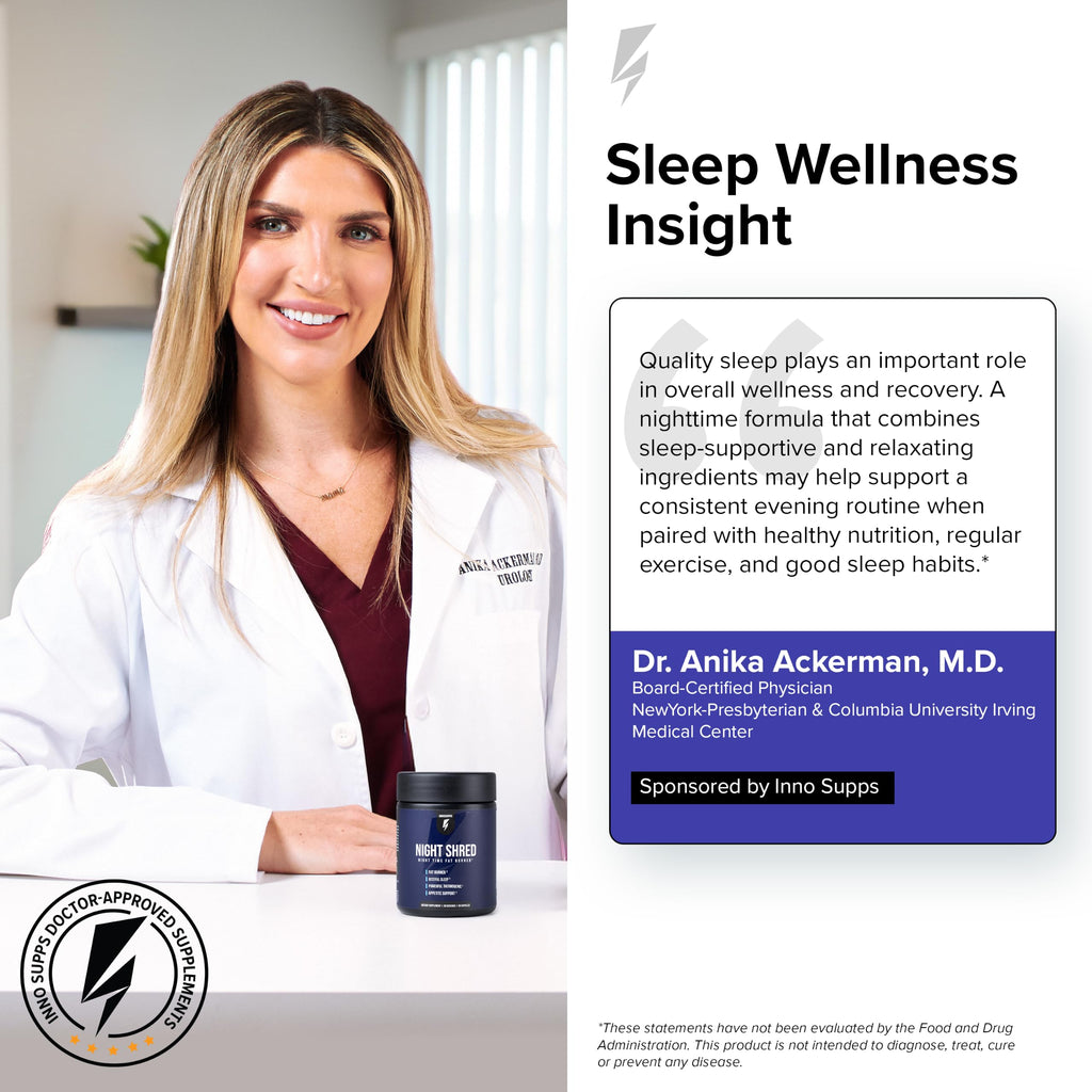 Night Shred Night Time Fat Burner & Natural Sleep Support, 30 Servings | Ashwagandha, 5-HTP, CLA & Melatonin; Appetite suppressant; Supports sleep & fat burning; 60 vegetarian capsules