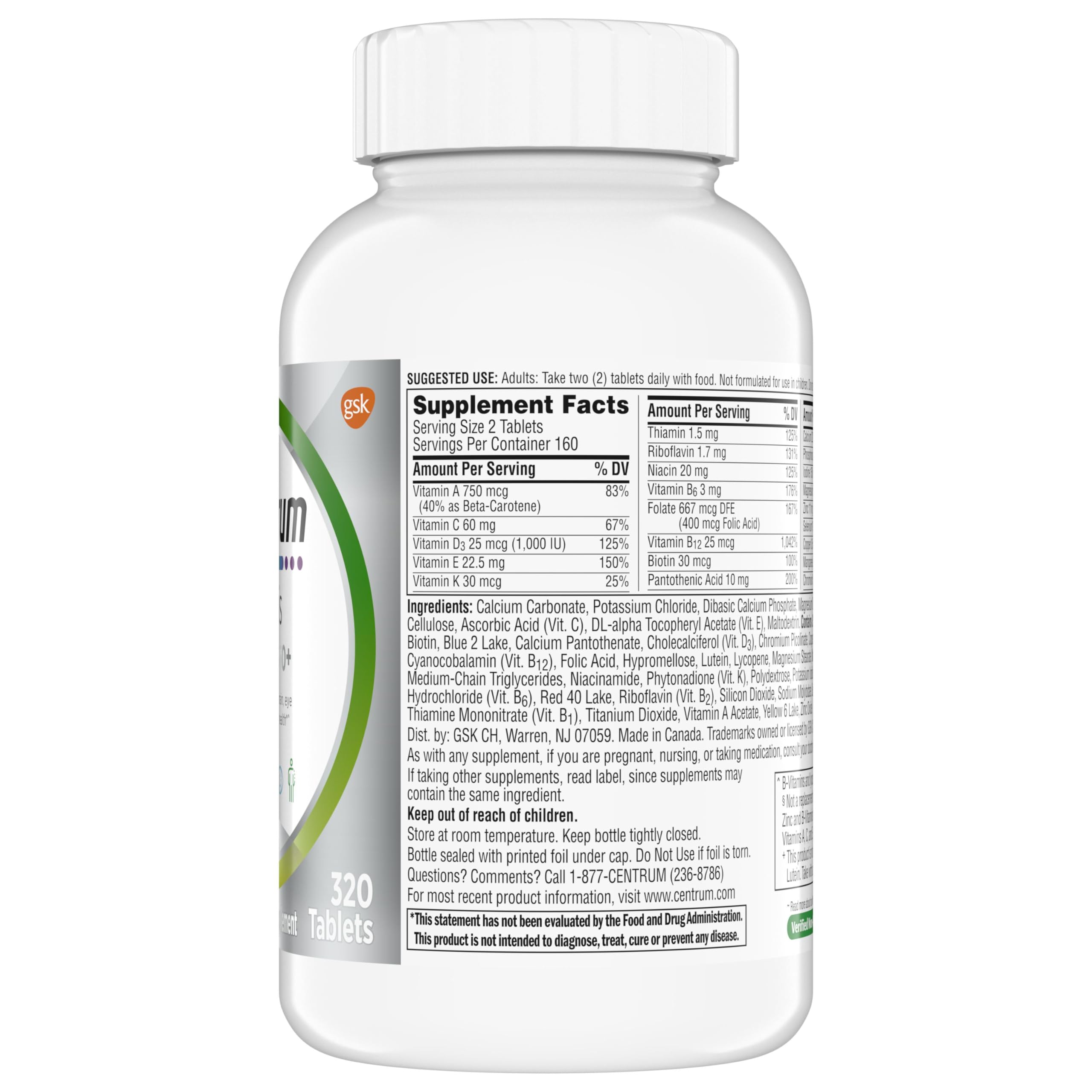 Centrum Minis Silver Multivitamin for Adults 50 and Over, 320 Tablets | Contains Vitamin D3, B Vitamins, Clinically Proven to Support Memory as You Age, GLP-1 Support