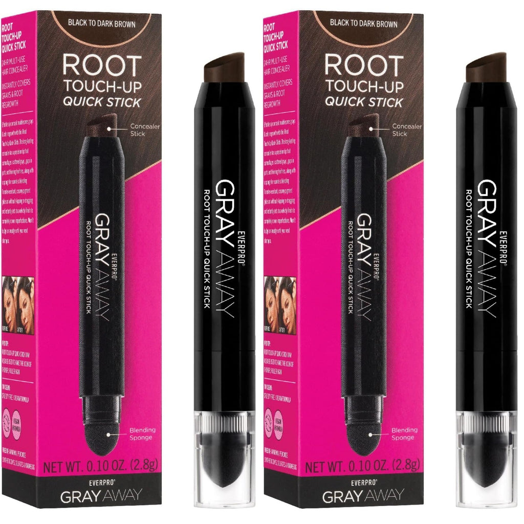 Gray Away Root Touch-Up Quick Stick, Black/Dark Brown, 0.1 oz | Root touch-up stick for gray coverage, targets roots, temples and hairline, lasts 24 hours, ammonia and peroxide-free