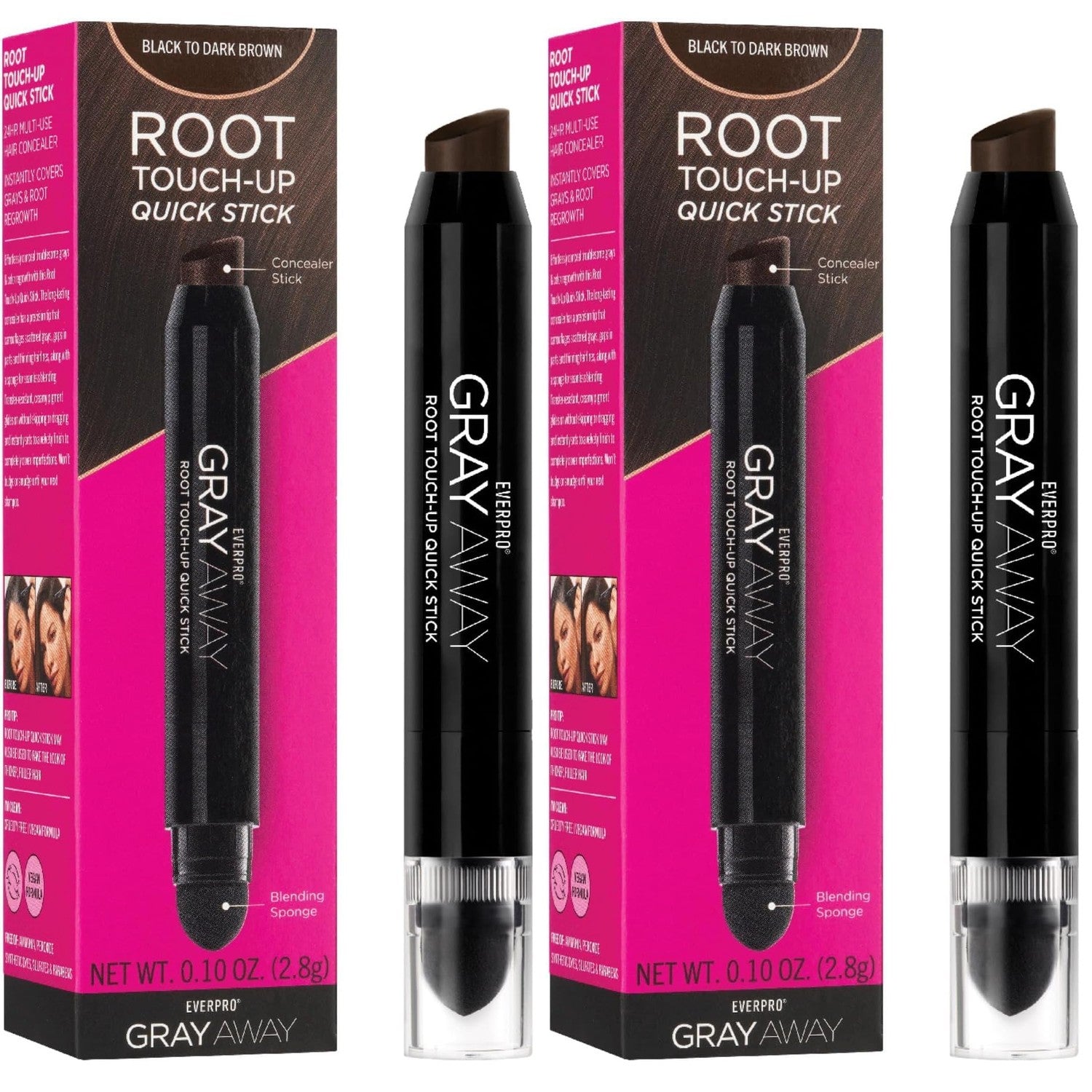 Gray Away Root Touch-Up Quick Stick, Black/Dark Brown, 0.1 oz | Root touch-up stick for gray coverage, targets roots, temples and hairline, lasts 24 hours, ammonia and peroxide-free